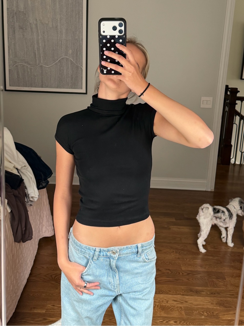 Zara Black Short-Sleeve Turtleneck Crop Top